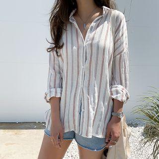 Drop-shoulder Stripe Shirt Ivory - One Size