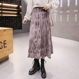 High-waist Shirred Velvet A-line Skirt