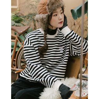 Embroidery Stripe Sweatshirt Black - One Size