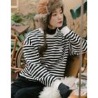 Embroidery Stripe Sweatshirt Black - One Size