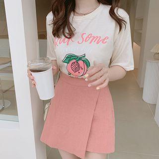 Printed Short-sleeve Top / Plain Skort