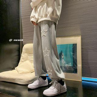 Elastic-waist Star Embroidered Jogger Pants