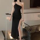 Spaghetti Strap One-shoulder Midi Dress
