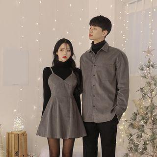 Couple Matching Plain Shirt/ Spaghetti-strap Mini A-line Dress