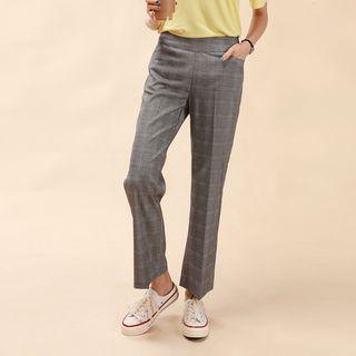Band-waist Plaid Boot-cut Pants