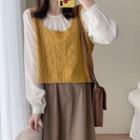 Long-sleeve Blouse / Cable Knit Sweater Vest / Midi A-line Skirt / Set