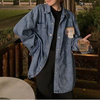 Plain Denim Shirt Blue - One Size