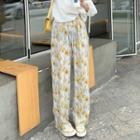 Floral Print Wide Leg Pants Yellow - One Size