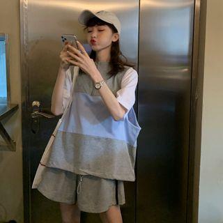 Set: Half-zip Paneled Vest + Shorts Vest - Gray - One Size / Shorts - Gray - One Size