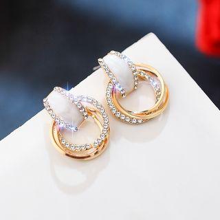 Rhinestone Interlocking Hoop Dangle Earring 1 Pair - Rose Gold - One Size