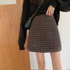 Woolen Plaid A-line Mini Skirt