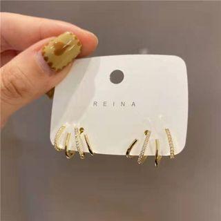 Rhinestone Layered Stud Earring 1 Pair - Gold - One Size
