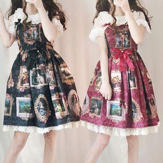 Set: Sleeveless Print Mini A-line Lolita Dress + Headband