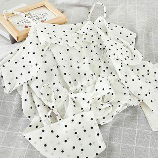Dotted Ruffle Blouse White - One Size