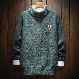 Cat Embroidered Turtleneck Sweater
