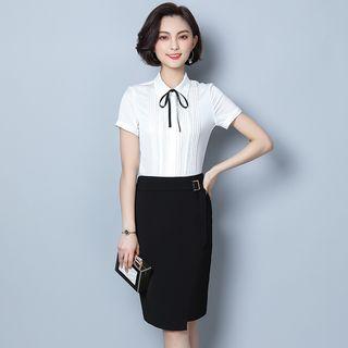 Tie Neck Shirt / Pencil Skirt / Sleeveless Sheath Dress / Set