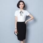 Tie Neck Shirt / Pencil Skirt / Sleeveless Sheath Dress / Set