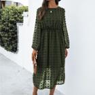 Plain Crew-neck Long-sleeve Midi A-line Dress