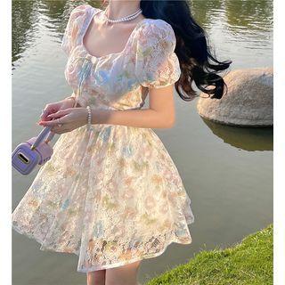 Square-neck Lace Mini Dress