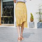 Asymmetric Ruffle-hem Buttoned Midi Skirt