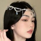 Faux Pearl Faux Crystal Layered Headband Silver - One Size