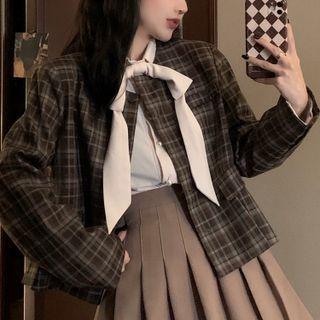 Plaid Jacket / Pleated A-line Skirt