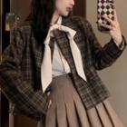 Plaid Jacket / Pleated A-line Skirt