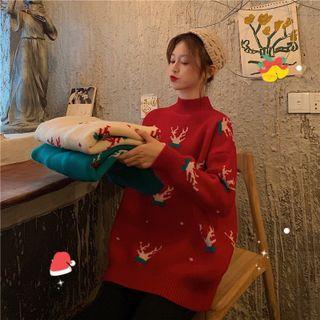Mock-neck Christmas Pattern Sweater