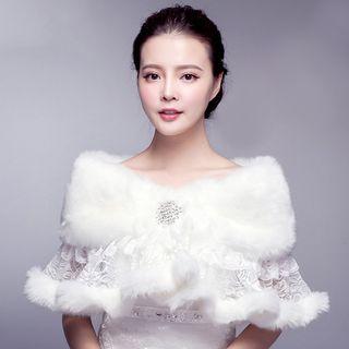 Lace Trim Faux Fur Shawl