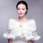 Lace Trim Faux Fur Shawl