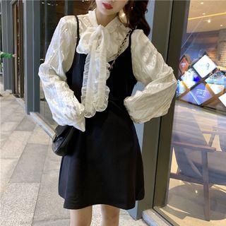 Tie-neck Velvet Blouse / Spaghetti-strap Dress