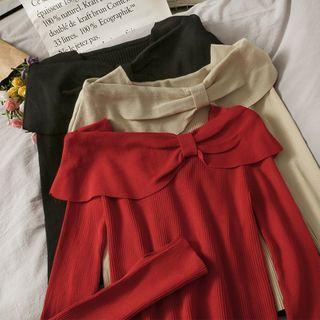 Off-shoulder Ribbon Knit Top