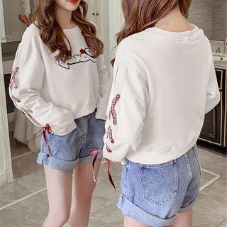 Long-sleeve Tie Accent Lettering Tee