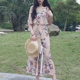 Floral Print Spaghetti Strap Wide Leg Jumpsuit
