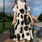 Cow Print Midi Overall Dress