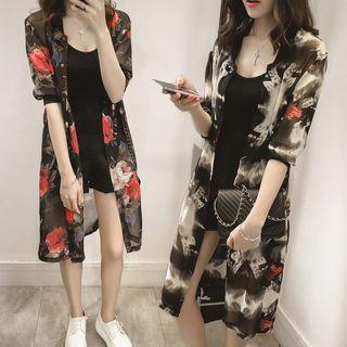 Printed Buttoned Long Thin Jacket