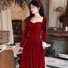 Long-sleeve Plain A-line Evening Gown