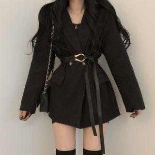 Belted Double-breasted Jacket Black - One Size