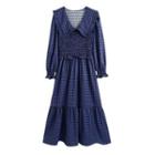 Long-sleeve Peter Pan Collar Plaid Midi A-line Dress