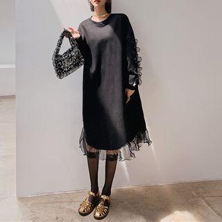 Ruffled Organza Panel Midi A-line Dress