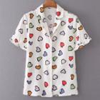 Short-sleeve Open-collar Heart Print Shirt
