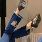 Fray Hem Cut-out Straight-leg Jeans