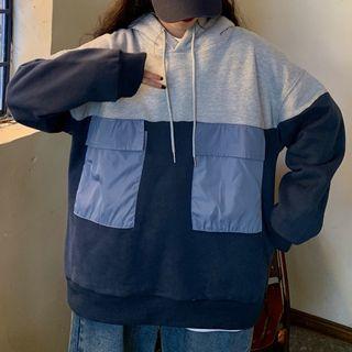 Colored Panel Hoodie Blue - One Size