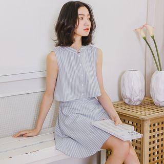 Mock Two Piece Pinstriped Sleeveless A-line Dress
