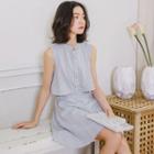 Mock Two Piece Pinstriped Sleeveless A-line Dress