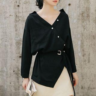 Asymmetric Chiffon Shirt With Belt