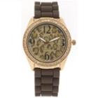 Glittery Leopard Pattern Wrist Watch Brown - One Size
