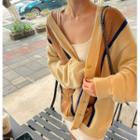V-neck Color Block Knit Cardigan Cocoa - One Size