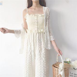 Smocked Camisole / Wide Leg Pants / Lace Light Jacket / Perforated Jacket / Set