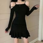 Cold-shoulder Godet Mini Dress